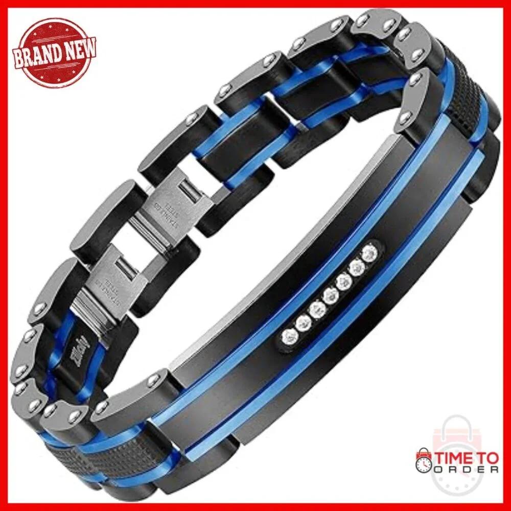 Stainless Steel Link Bracelet with Hidden Clasp for Men